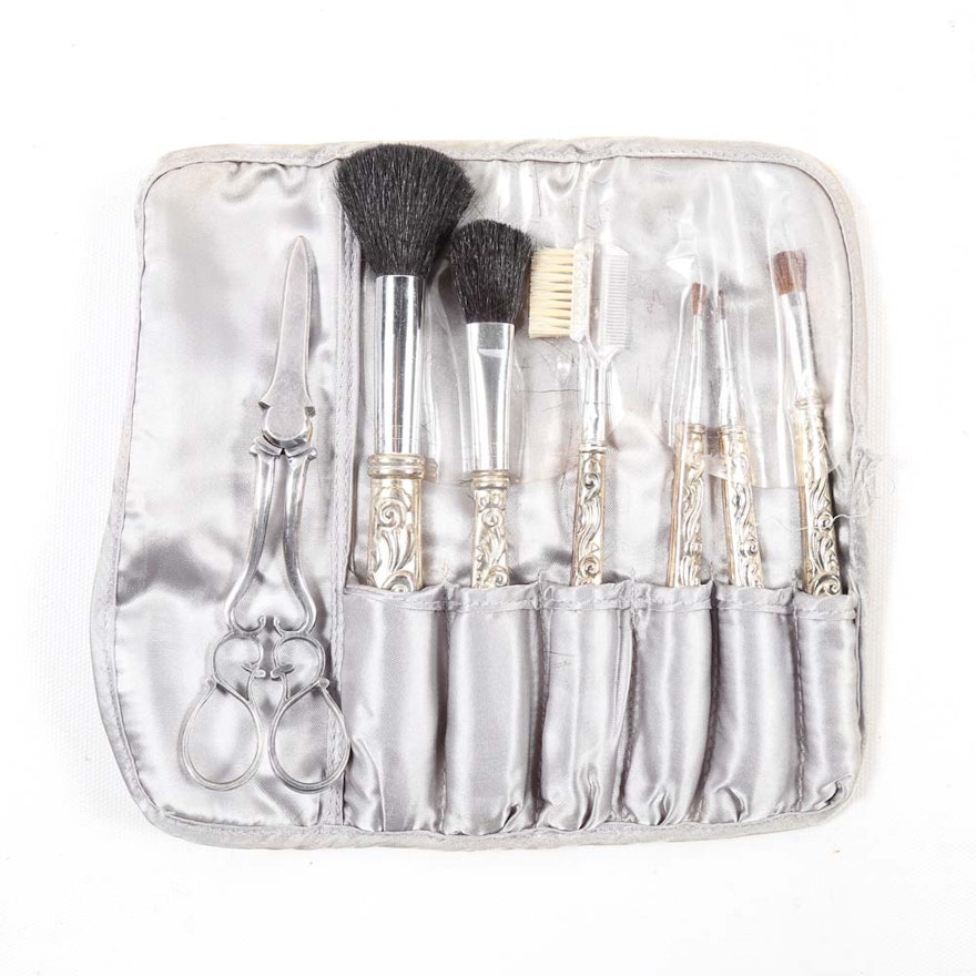 Silver Plated Makeup Brush Set