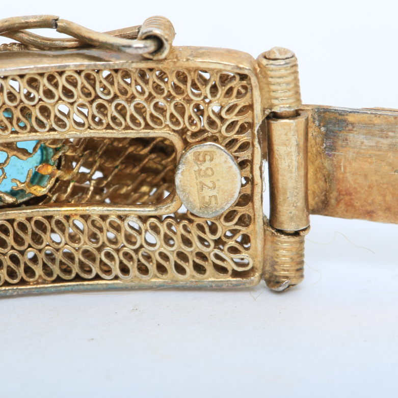 Vintage Sterling Silver 5.40 CTW Topaz Enameled Filigree Bracelet