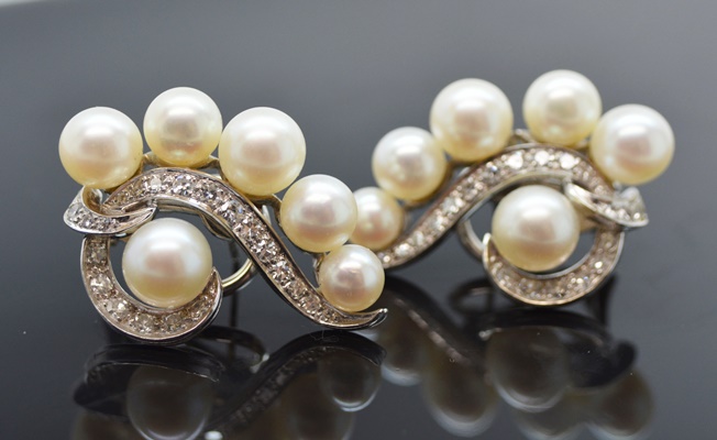 14K White Gold Cultured Pearl 1.00 CTW Diamond Pierced Earrings