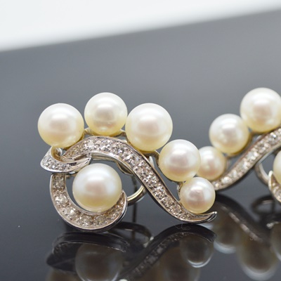 14K White Gold Cultured Pearl 1.00 CTW Diamond Pierced Earrings