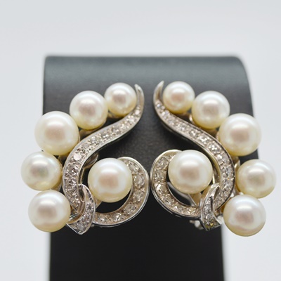 14K White Gold Cultured Pearl 1.00 CTW Diamond Pierced Earrings