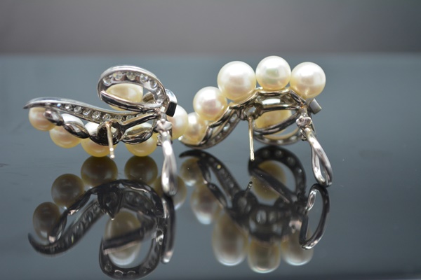 14K White Gold Cultured Pearl 1.00 CTW Diamond Pierced Earrings