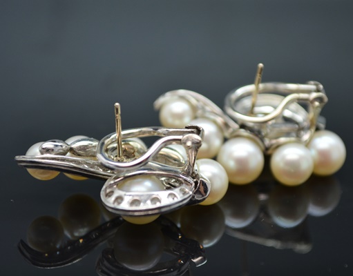 14K White Gold Cultured Pearl 1.00 CTW Diamond Pierced Earrings