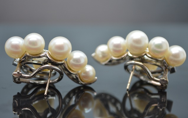 14K White Gold Cultured Pearl 1.00 CTW Diamond Pierced Earrings