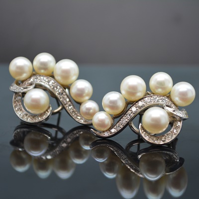 14K White Gold Cultured Pearl 1.00 CTW Diamond Pierced Earrings