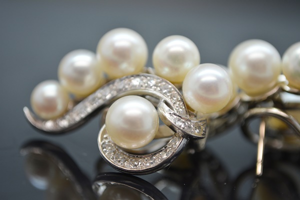 14K White Gold Cultured Pearl 1.00 CTW Diamond Pierced Earrings