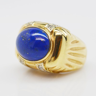 14K Yellow Gold Lapis Lazuli and Diamond Ring