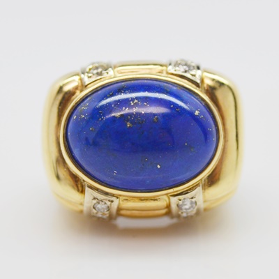 14K Yellow Gold Lapis Lazuli and Diamond Ring