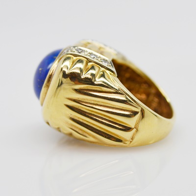 14K Yellow Gold Lapis Lazuli and Diamond Ring