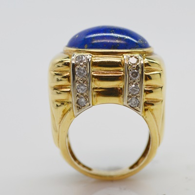 14K Yellow Gold Lapis Lazuli and Diamond Ring