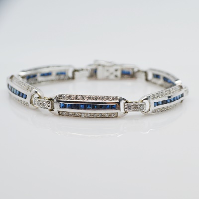 18K White Gold Sapphire and 2.25 CTW Diamond Bracelet
