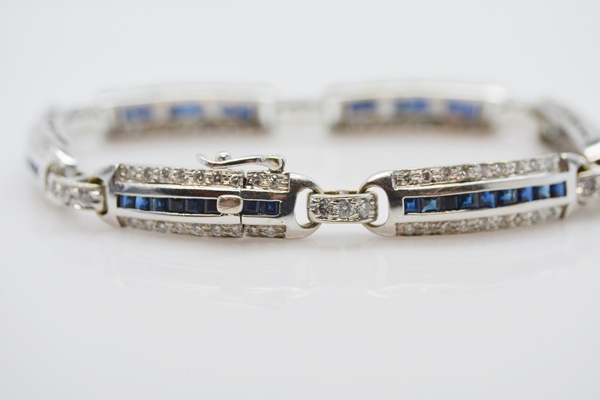 18K White Gold Sapphire and 2.25 CTW Diamond Bracelet