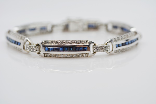 18K White Gold Sapphire and 2.25 CTW Diamond Bracelet