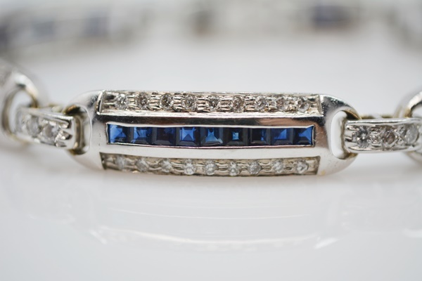 18K White Gold Sapphire and 2.25 CTW Diamond Bracelet