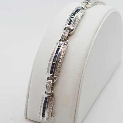 18K White Gold Sapphire and 2.25 CTW Diamond Bracelet