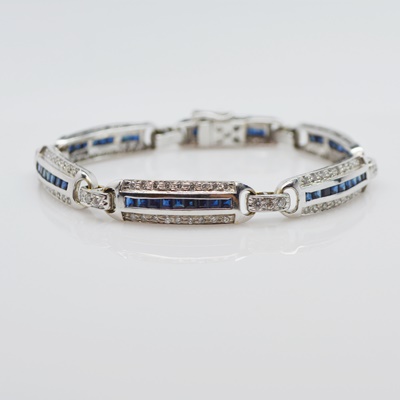 18K White Gold Sapphire and 2.25 CTW Diamond Bracelet