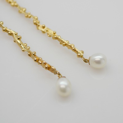 14K Yellow Gold Freshwater Pearl Drop Pierced Earrings