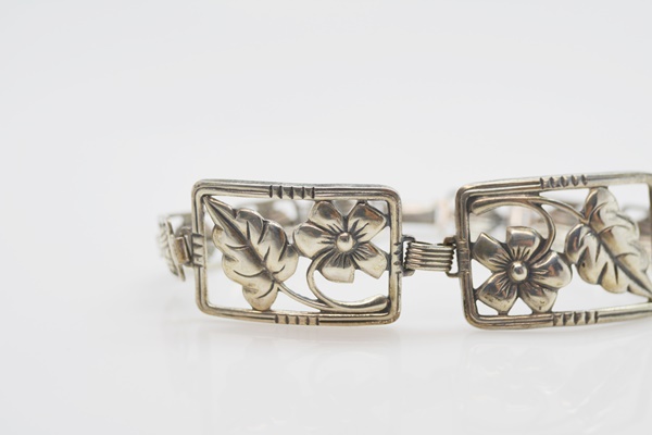 Sterling Silver Bracelet and 800 Silver Floral Clip-On Earrings