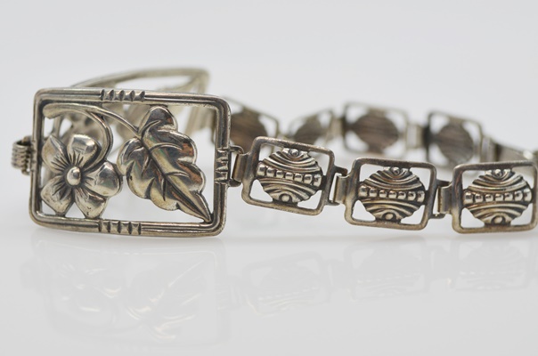 Sterling Silver Bracelet and 800 Silver Floral Clip-On Earrings