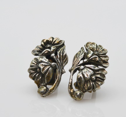 Sterling Silver Bracelet and 800 Silver Floral Clip-On Earrings