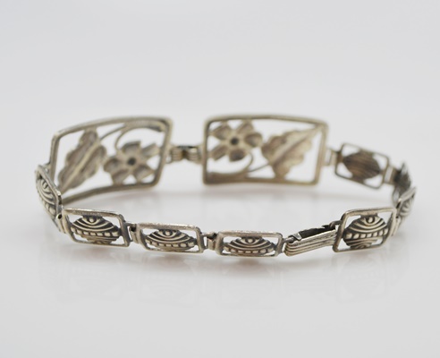 Sterling Silver Bracelet and 800 Silver Floral Clip-On Earrings