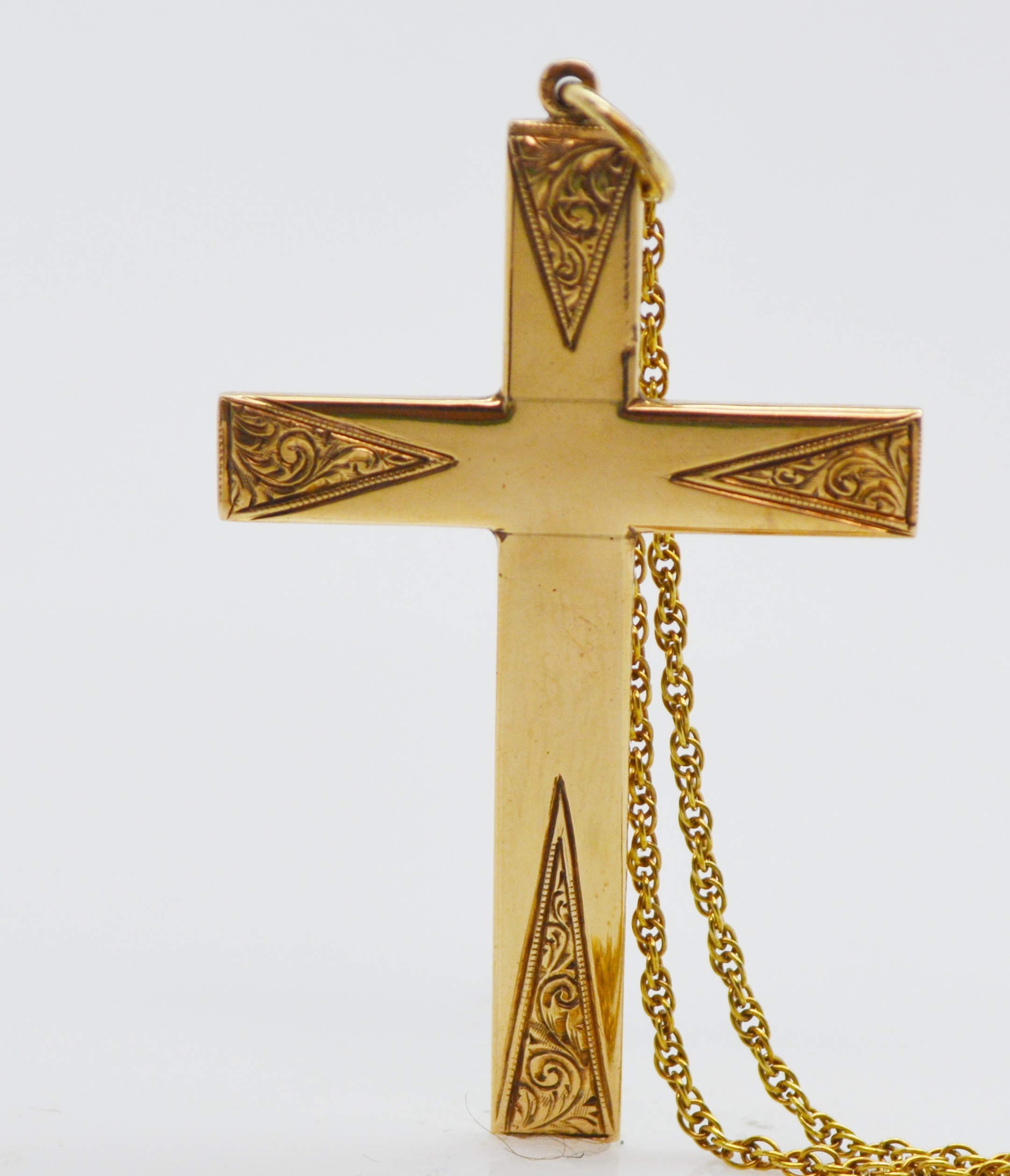 Victorian 10K Yellow Gold Cross Pendant on a Modern 14K Yellow Gold Necklace