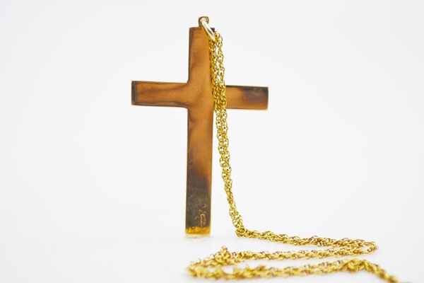 Victorian 10K Yellow Gold Cross Pendant on a Modern 14K Yellow Gold Necklace