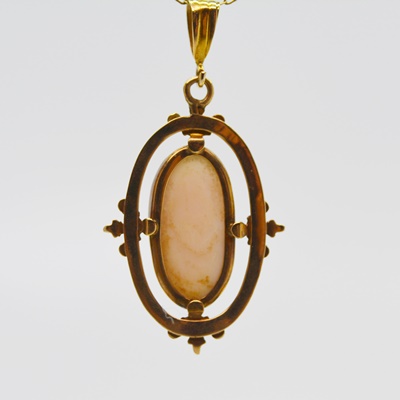 Antique 10K Rose Gold Coral Cameo Pendant on a 10K Yellow Gold Necklace