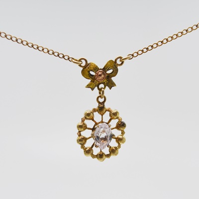 Vintage 10K Rose and Yellow Gold Faux Crystal Pendant Necklace
