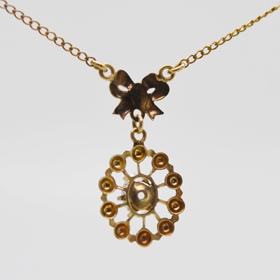 Vintage 10K Rose and Yellow Gold Faux Crystal Pendant Necklace