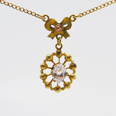 Vintage 10K Rose and Yellow Gold Faux Crystal Pendant Necklace