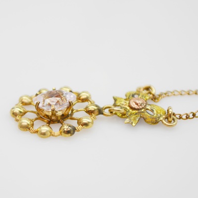Vintage 10K Rose and Yellow Gold Faux Crystal Pendant Necklace