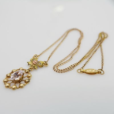Vintage 10K Rose and Yellow Gold Faux Crystal Pendant Necklace