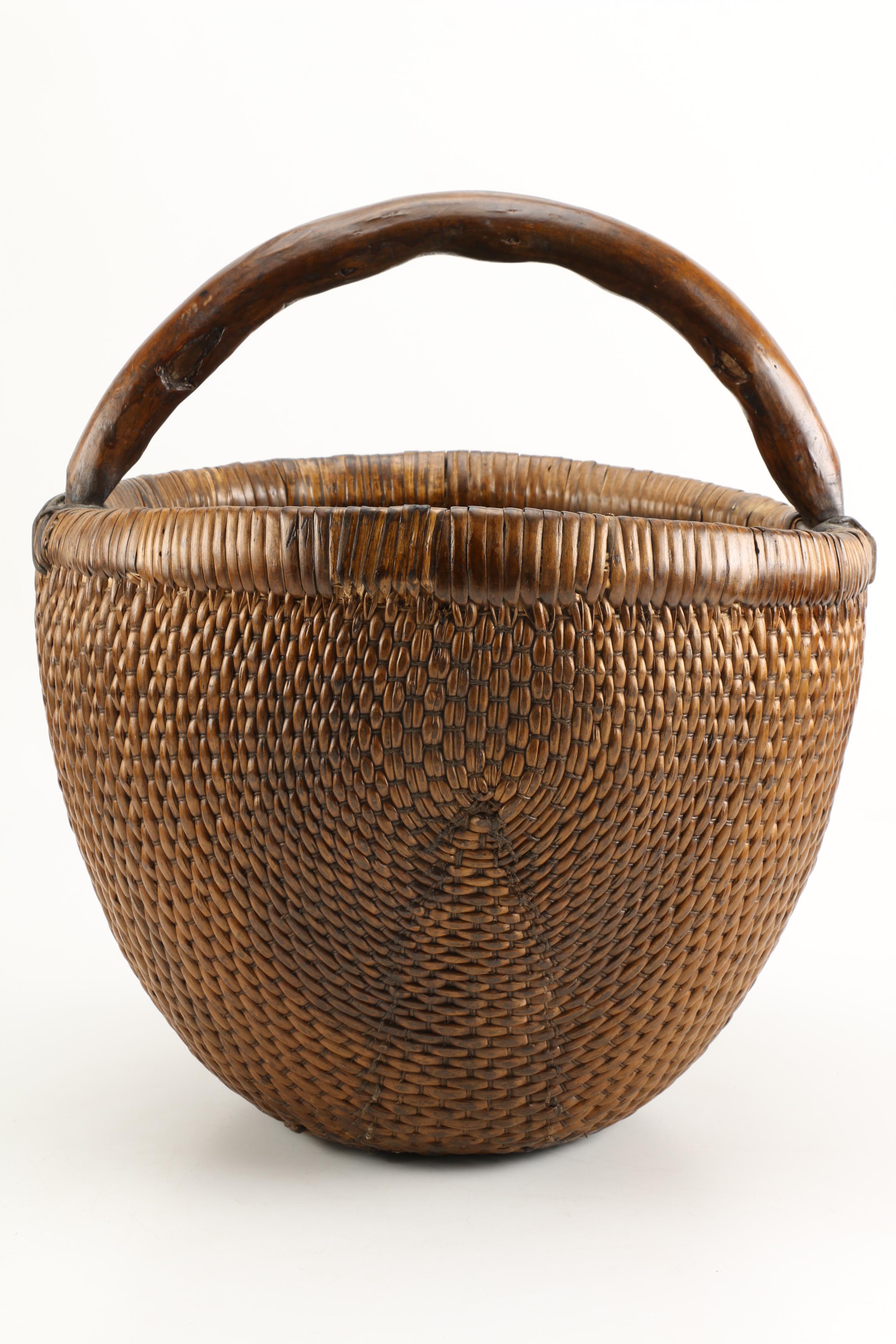 Handmade Wicker Basket With Walnut Handle