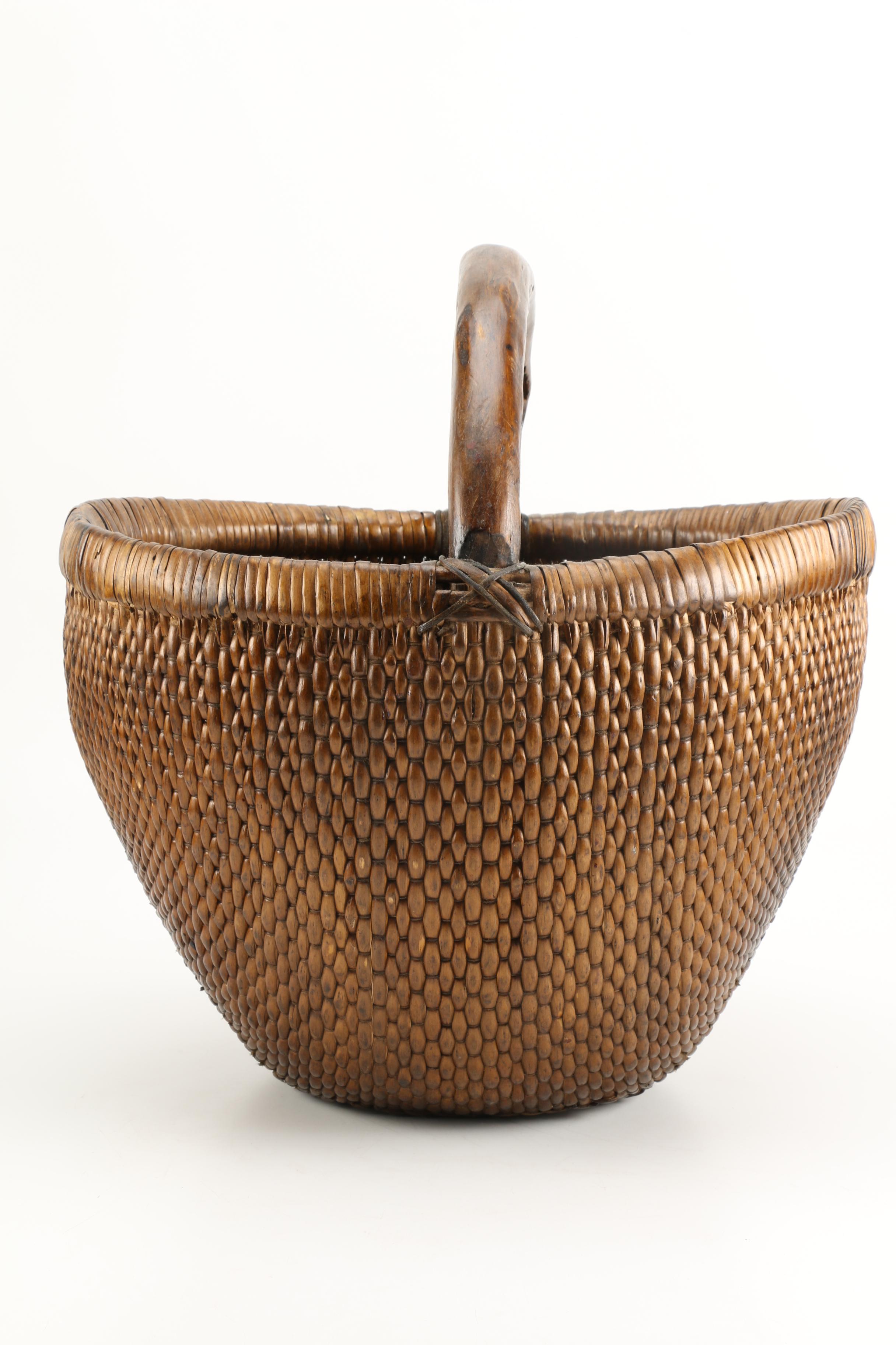 Handmade Wicker Basket With Walnut Handle