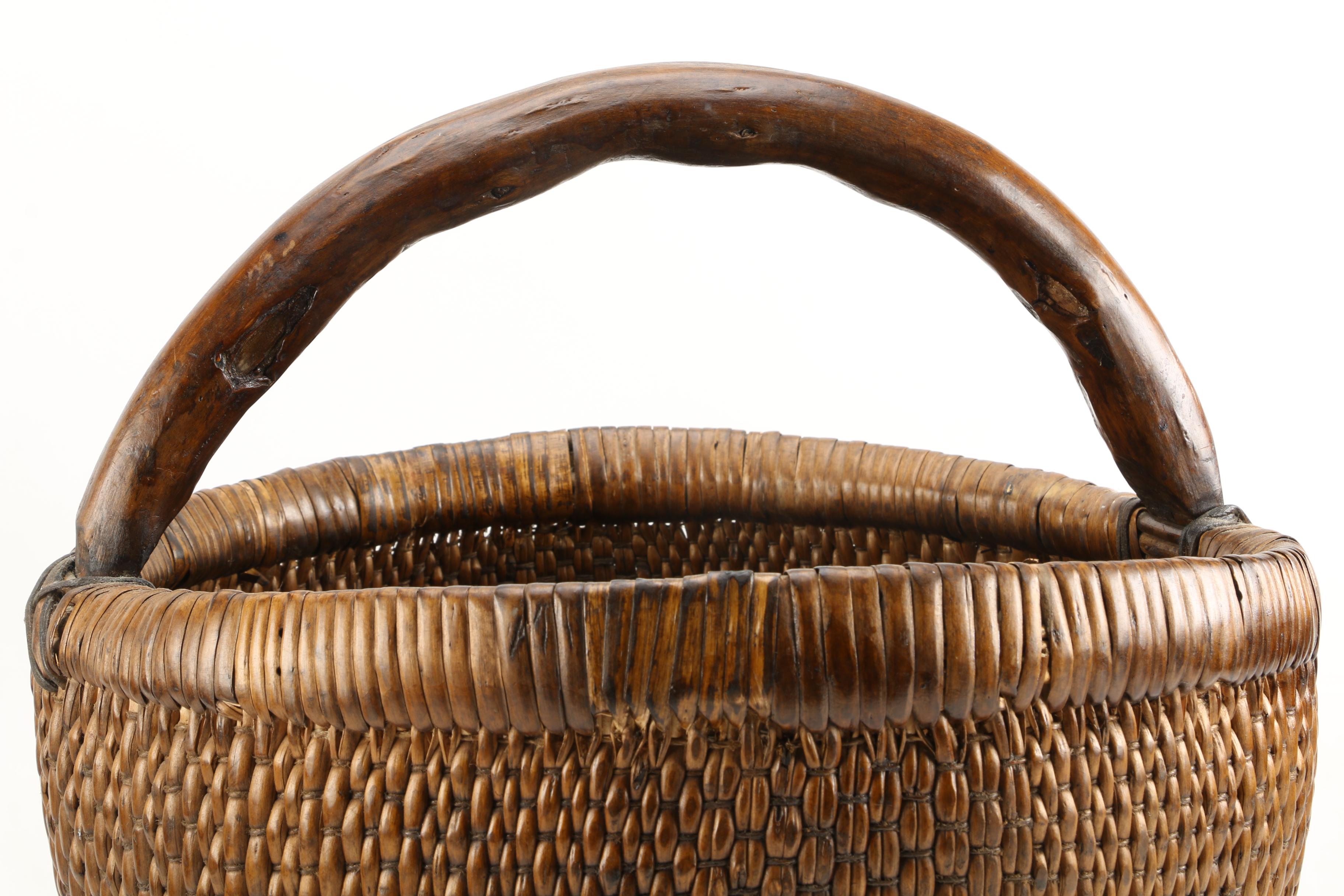 Handmade Wicker Basket With Walnut Handle