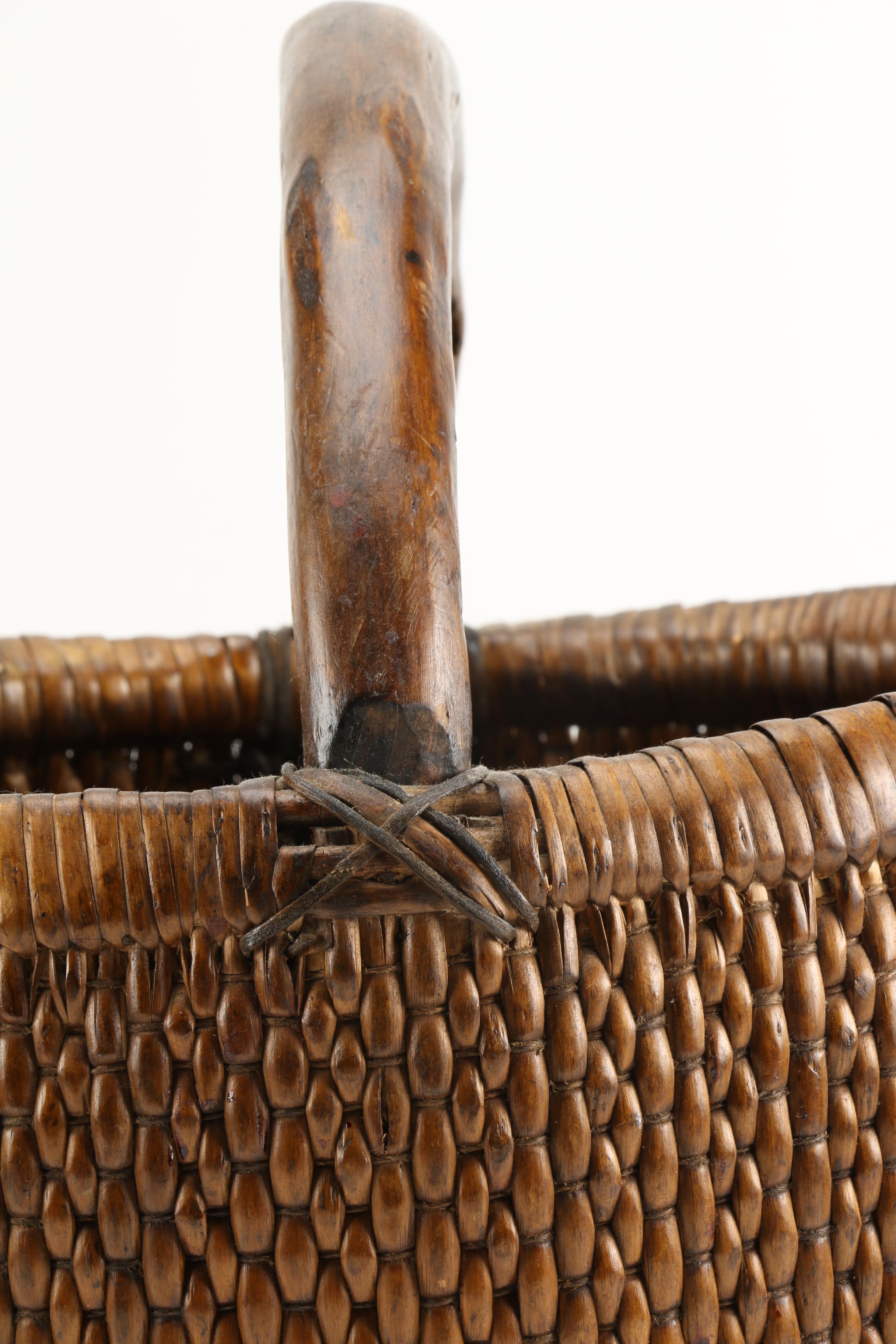 Handmade Wicker Basket With Walnut Handle