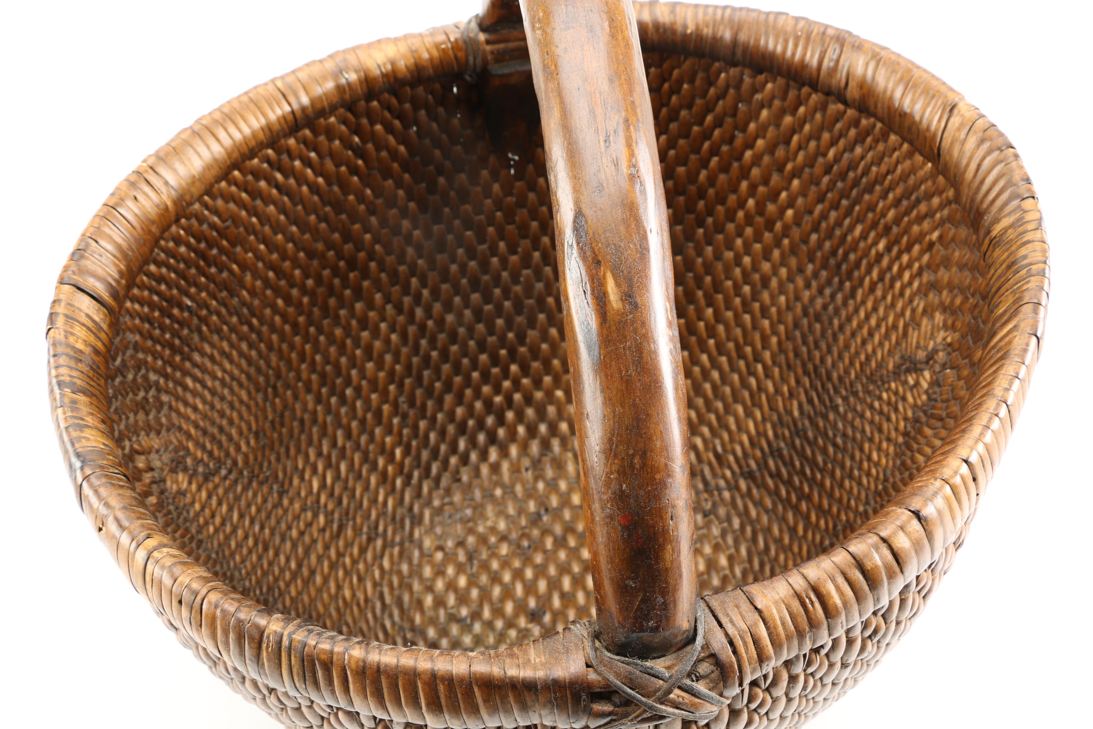 Handmade Wicker Basket With Walnut Handle