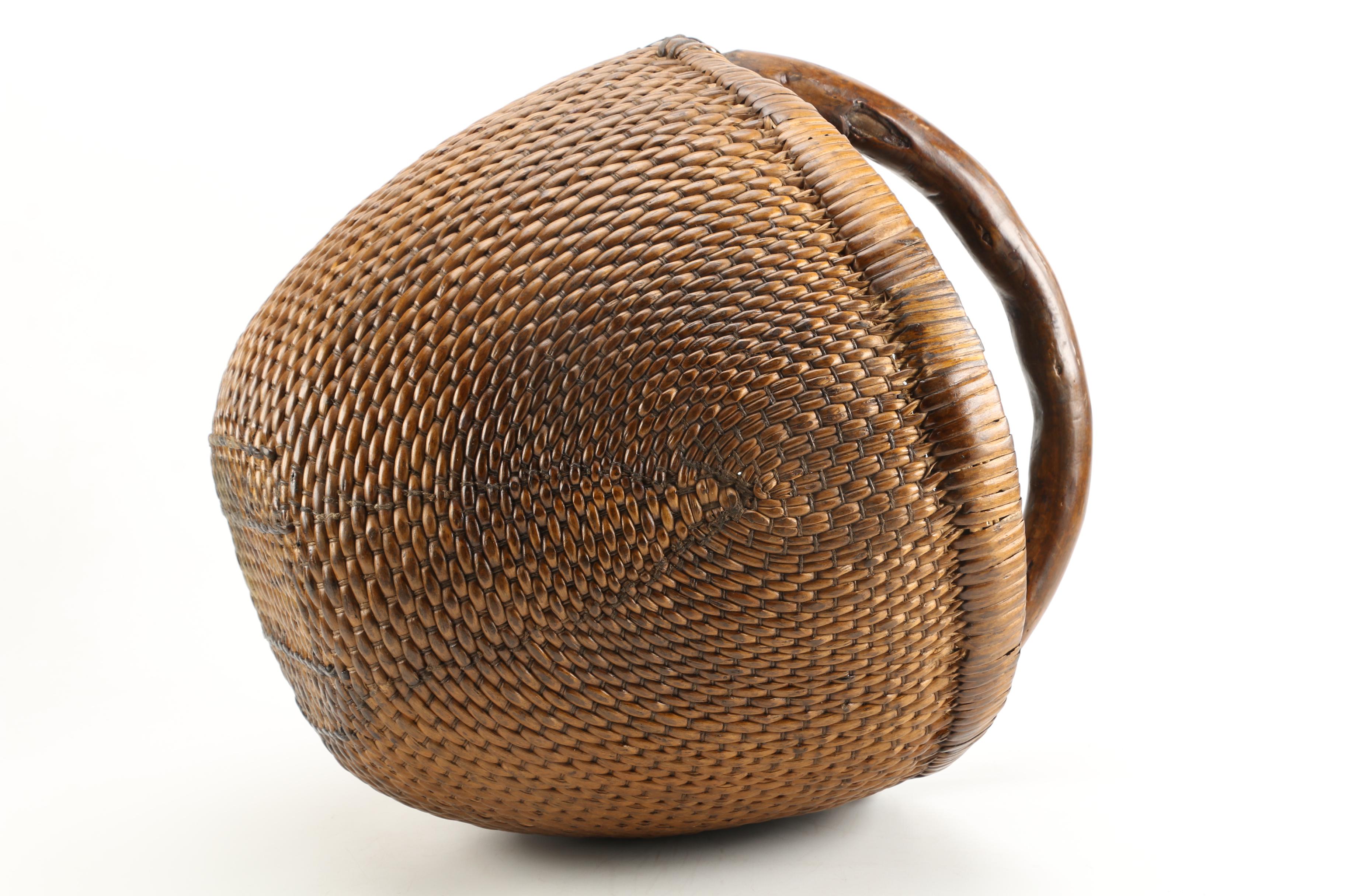 Handmade Wicker Basket With Walnut Handle