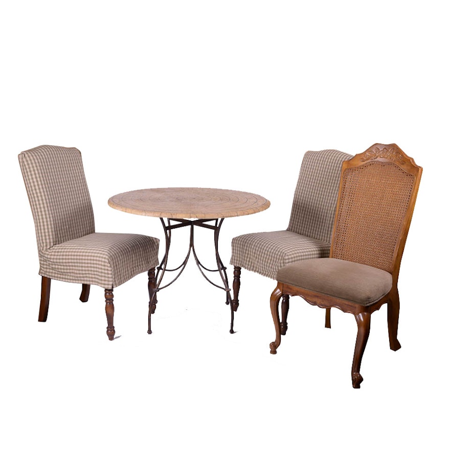 Coconut Wood and Wrought Iron Table With Dining Chairs