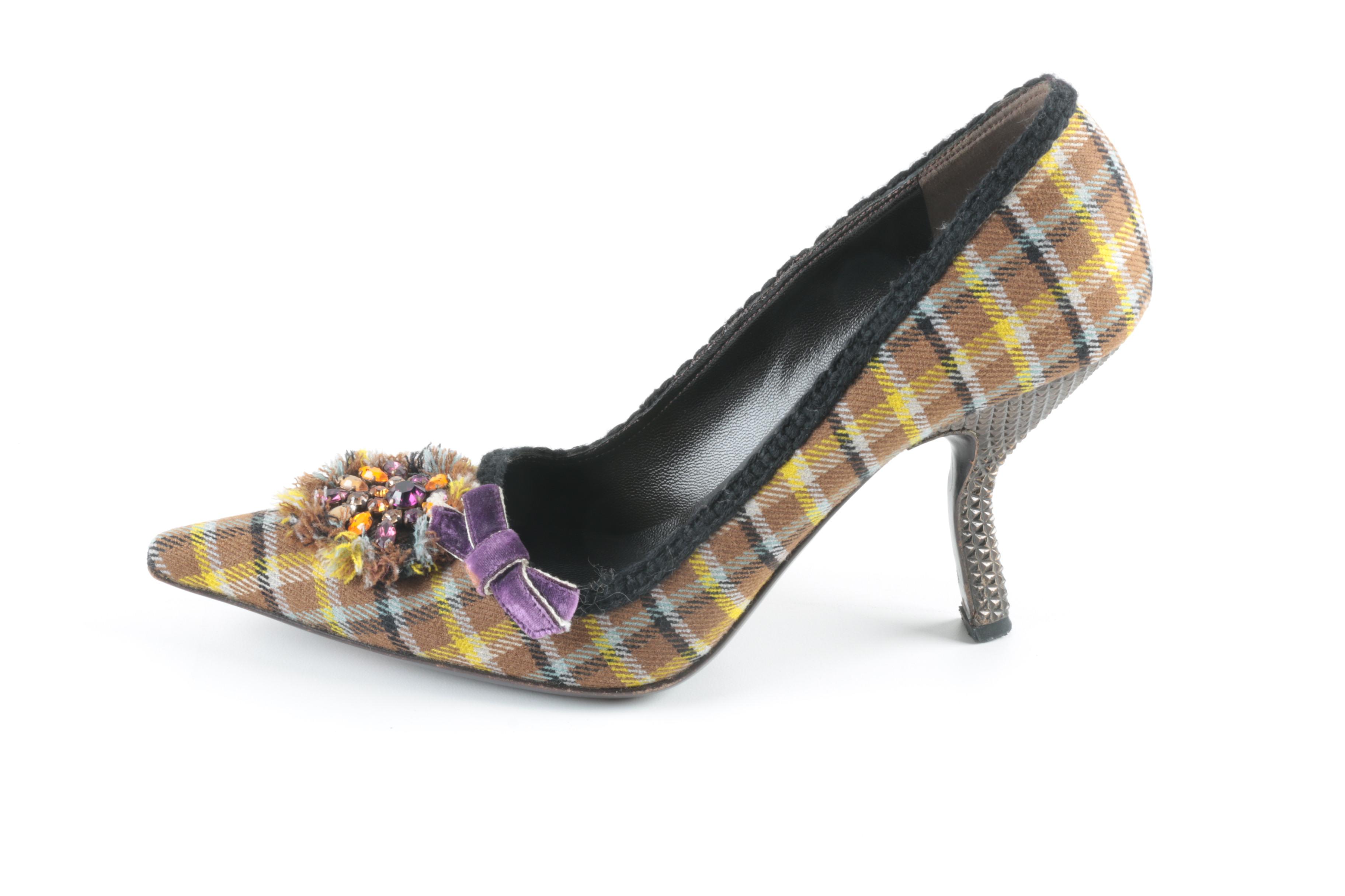 Women's Plaid Prada Pumps, Size 37.5
