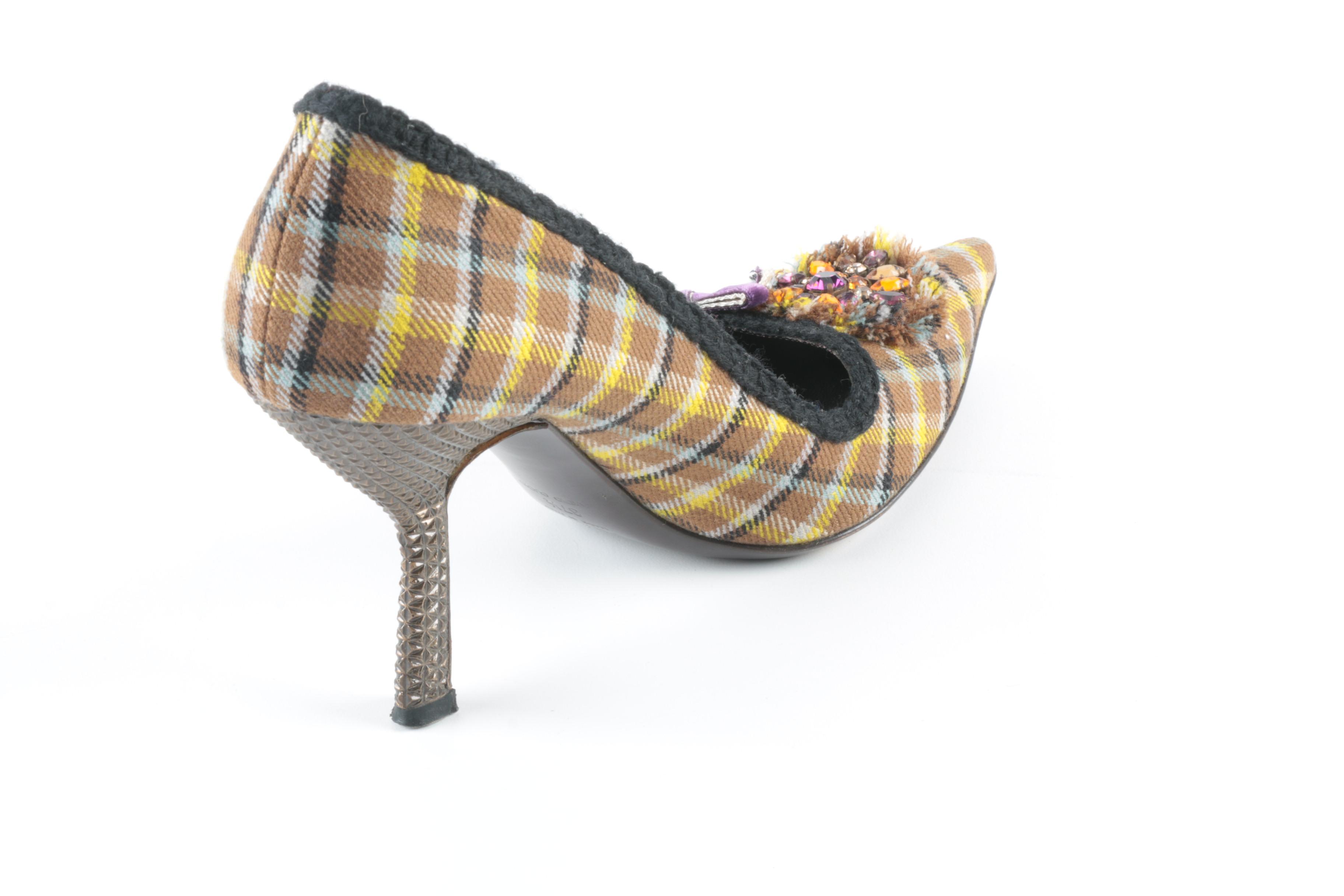 Women's Plaid Prada Pumps, Size 37.5
