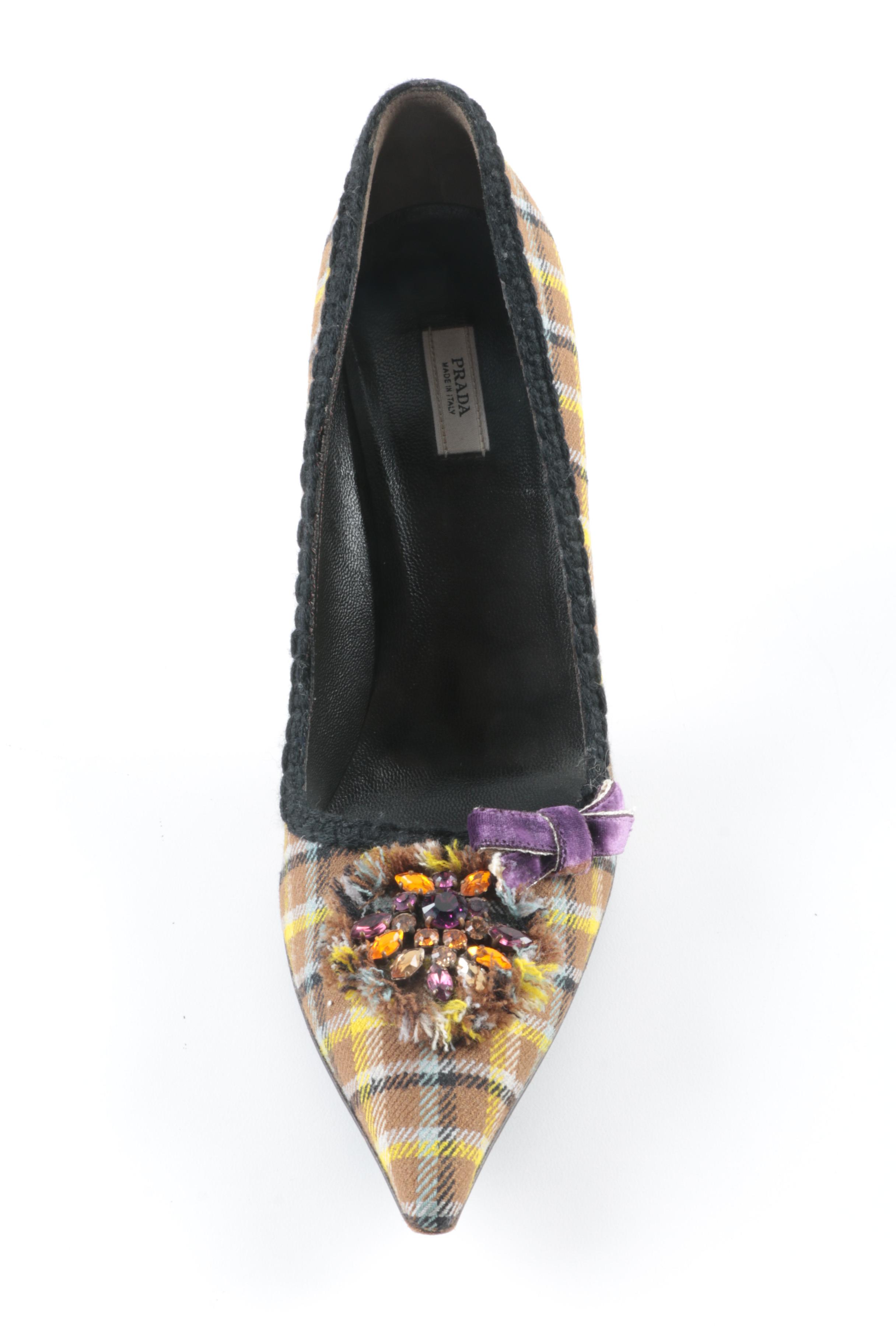 Women's Plaid Prada Pumps, Size 37.5