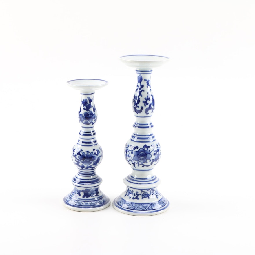 Chinese Cobalt and White Ceramic Pedestals