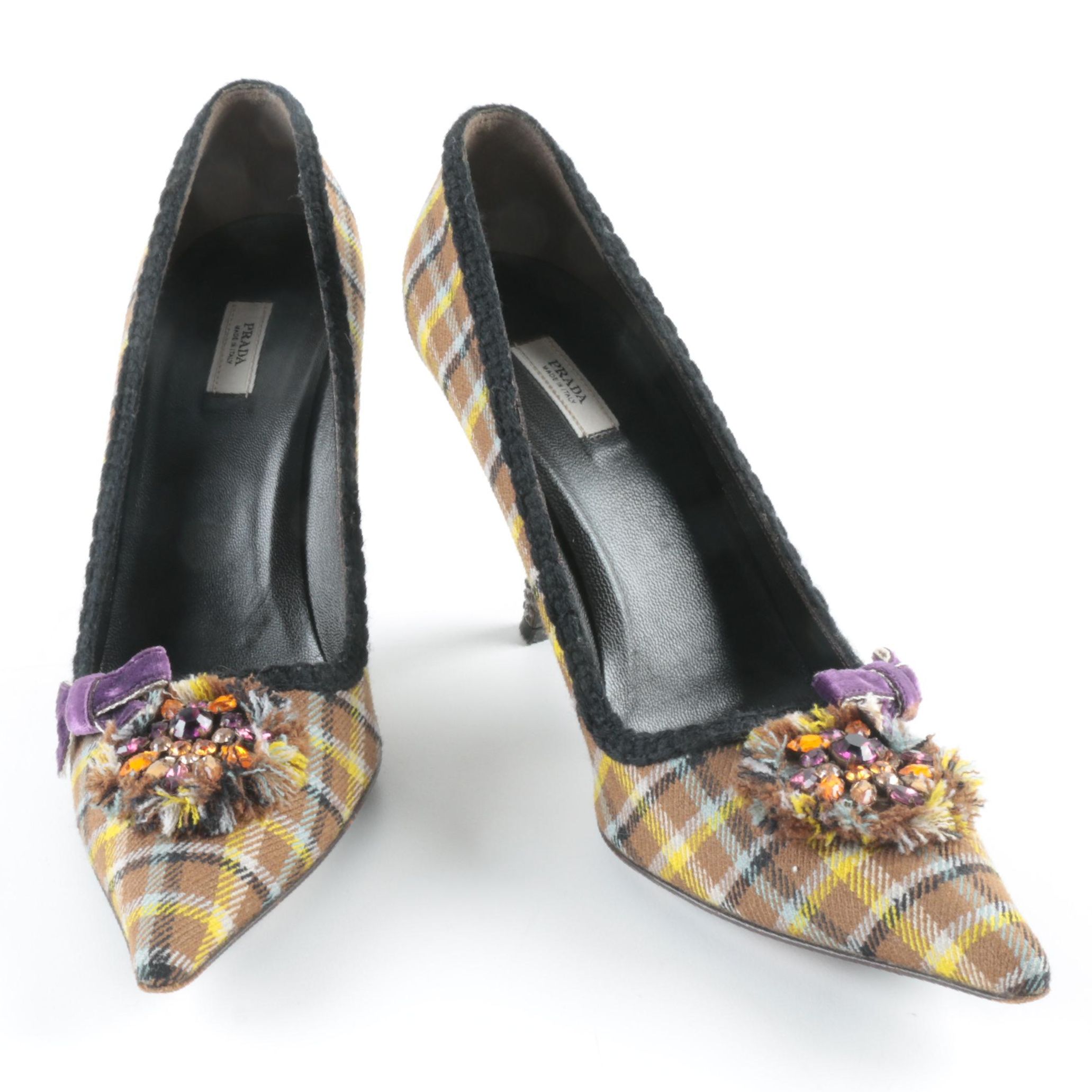 Women's Plaid Prada Pumps, Size 37.5