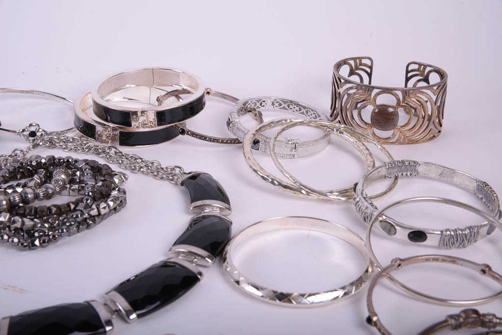 Collection of Silver Tone and Black Fashion Jewelry by Camrose & Ross, Rebecca Minkoff, and More