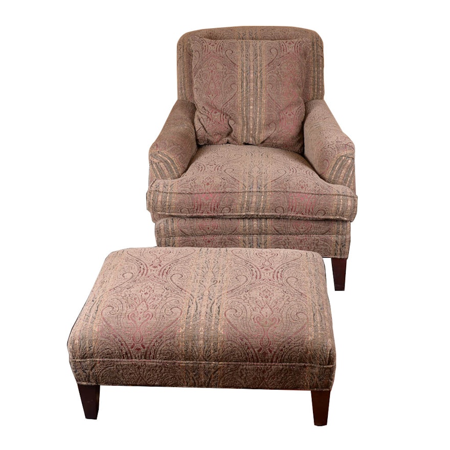 Paisley Upholstered Arm Chair and Ottoman