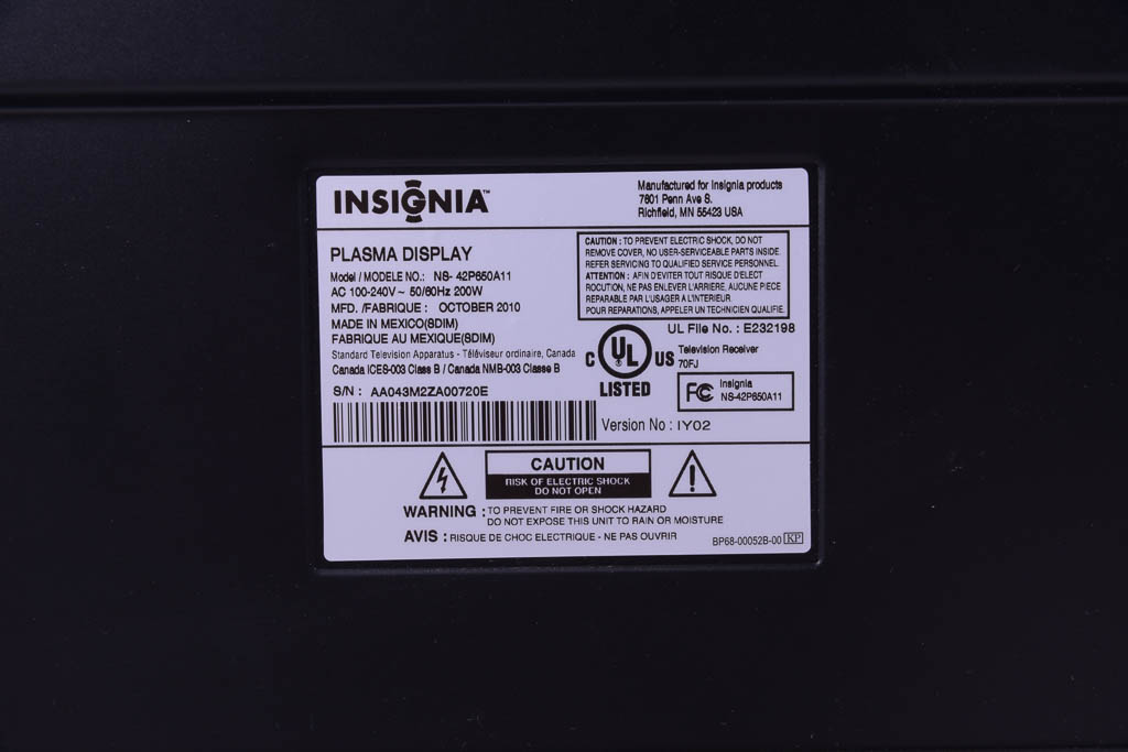 48" Insignia Plasma Screen Television