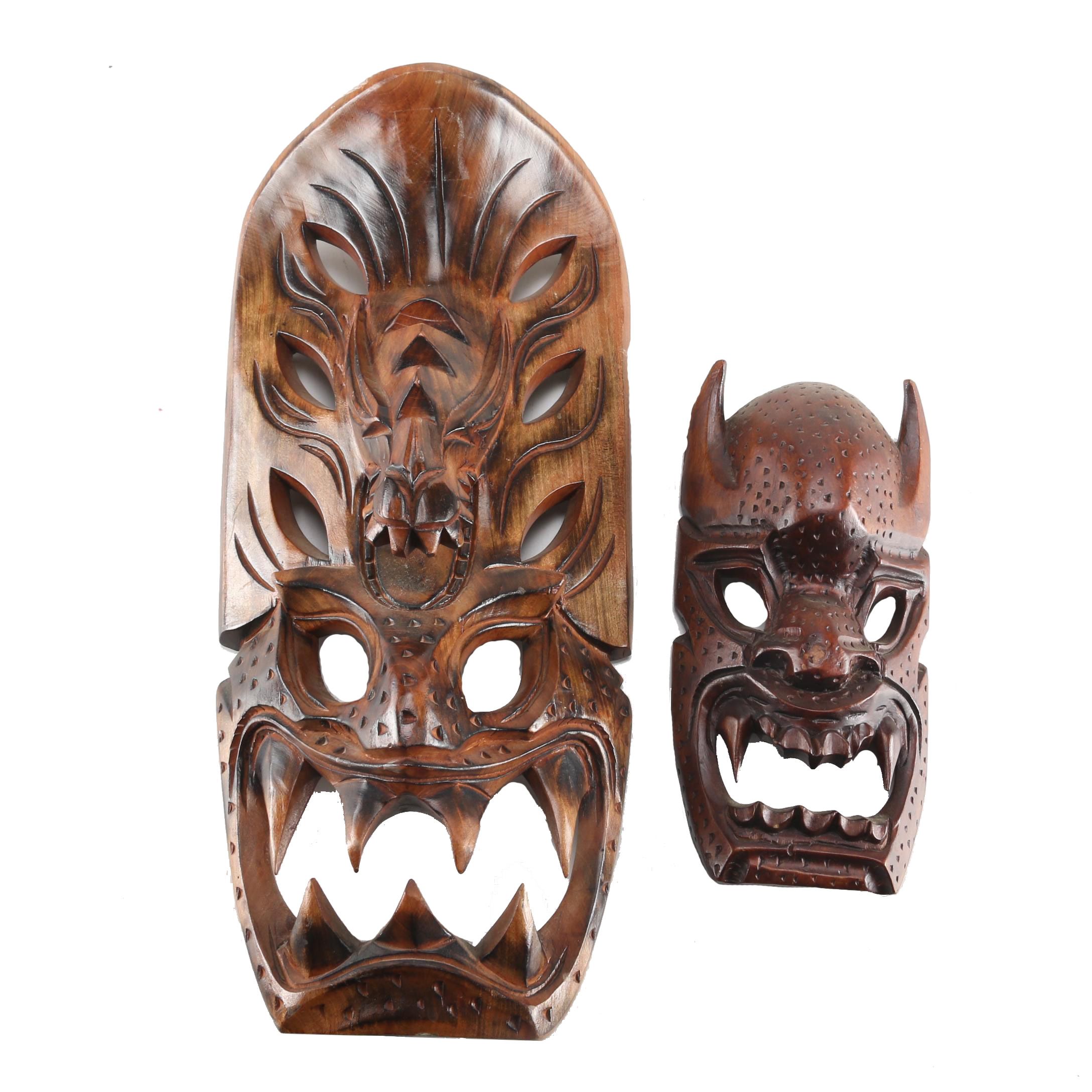 Filipino Igorot and Ifugao Bakunawa Carved Wood Masks