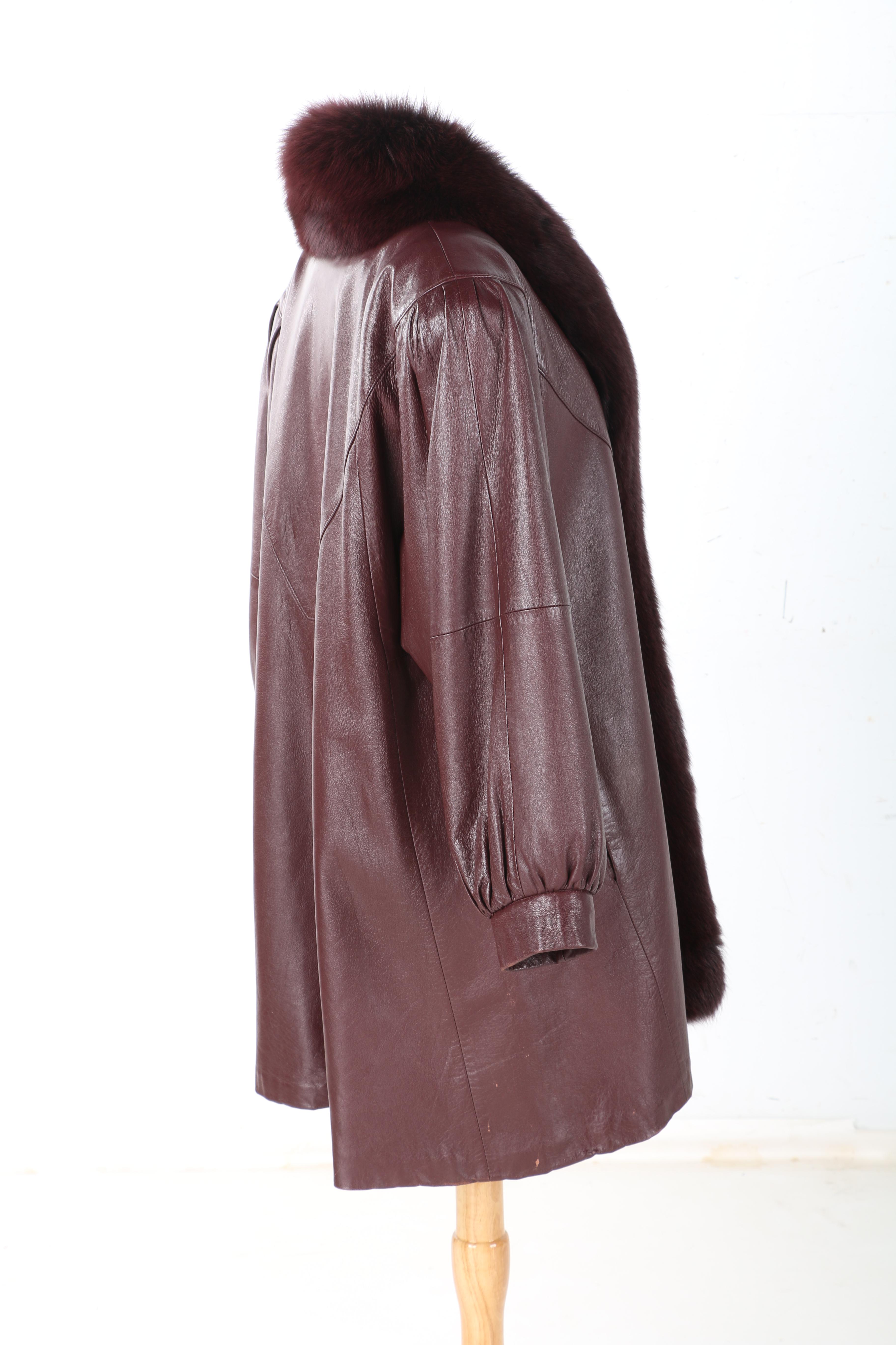 Burgundy Leather and Fox Fur Jacket